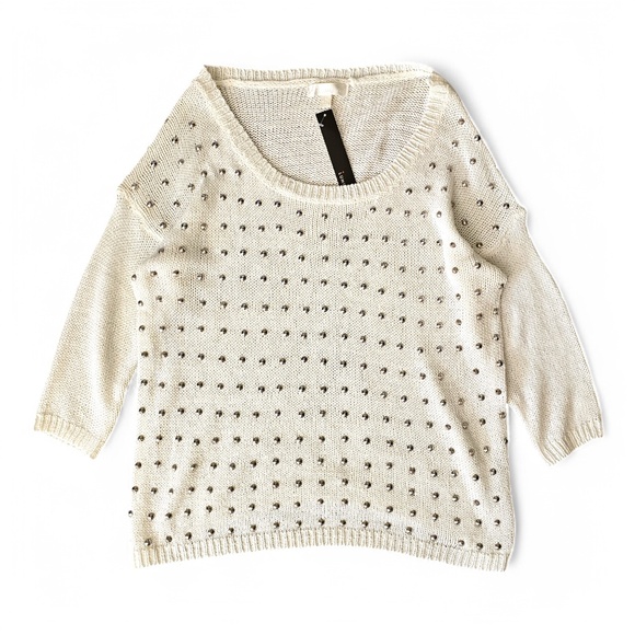 Lumiere Ivory Studded Knit Sweater – Acrylic Blend – Scoop Neck - Picture 1 of 6